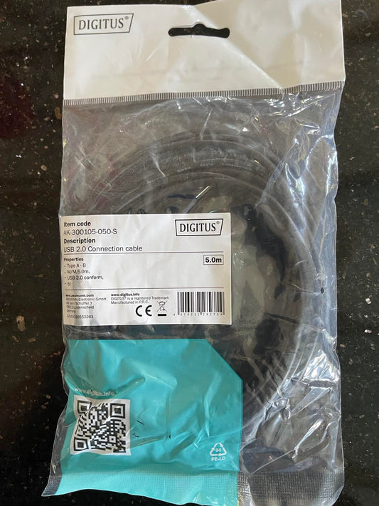 Tech Digitus USB 2.0 Type A (M) to USB Type B (M) Cable 5.0m