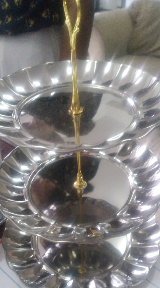 Catering Decorative 3 Tier Cake Candy Serving Tray (Silver color)
